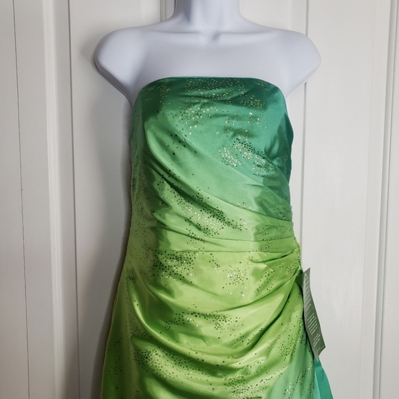 Jump Apparel Strapless Ombre Yellow Green Long Prom Dress Glitter Crinolin 7/8 - Picture 3 of 16